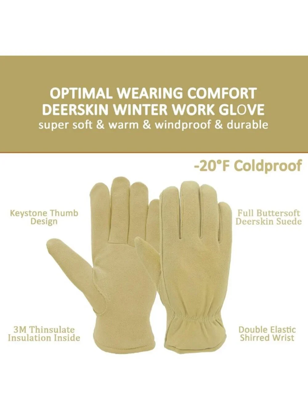Cozy Winter Gloves - Soft Deersplit Leather, 3M Thinsulate Insulation, Cold